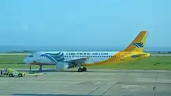 A Cebu Pacific Airbus A320-200 (registered as RP-C3266) is seen taxiing after being pushed back for departure bound for Manila.