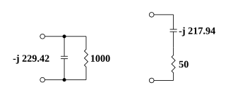 Schematic diagrams of two matching networks with the same impedance
