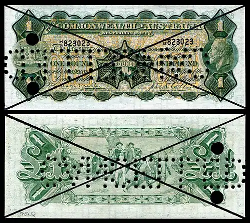 1923 one-pound Australian banknote signed by Miller for the Commonwealth Bank.
