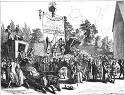 A parade of acrobatics at the entrance to the cabaret of Ramponneau (18th century)