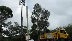 This electronic siren is to warn the communities of bushfire and fire callout. They are being set up at the mountains of Queensland, Australia.