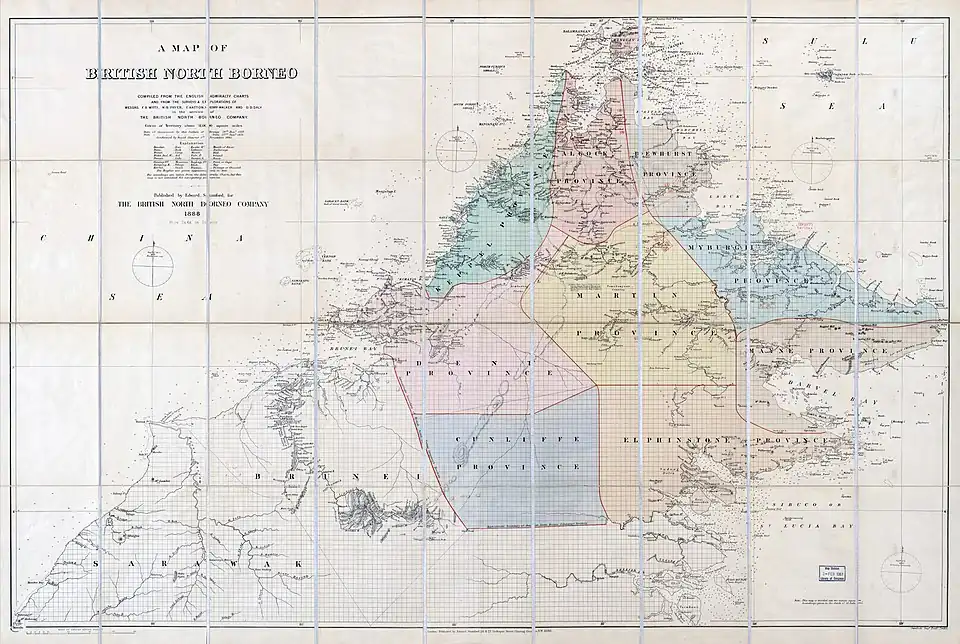 Map of British North Borneo by Edward Stanford in 1888, kept by the United States Library of Congress.