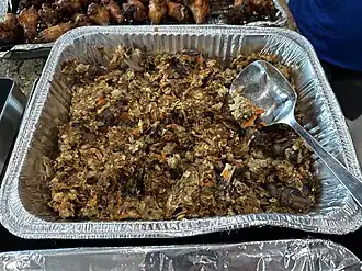 A tray of matzah and mushroom farfel served on Passover