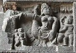 One of 108 dance mudra poses at Nataraja Temple, Chidambaram, Tamil Nadu. 13th–18th century