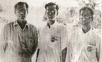 Abdul Halim, Saroj Mukherjee, Muzaffar Ahmed (From left to right) at Chandarnagore