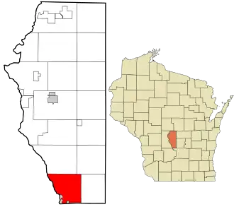 Location in Adams County and the state of Wisconsin.