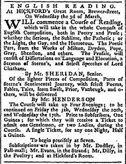 1784, February 21. Advertisement for a Course of Reading.