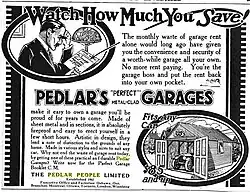 Advertisement in magazine for garage to store automobiles