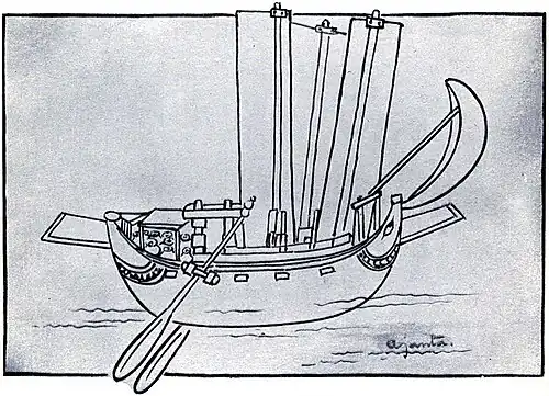 Sketch of a ship based on a mural in Ajanta Caves, ca. 6th century.