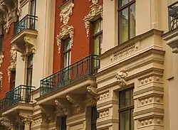 Facade of the Art Noveau building at Alberta iela 6, Riga, Latvia