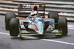 Michele Alboreto driving at the 1994 Monaco Grand Prix.