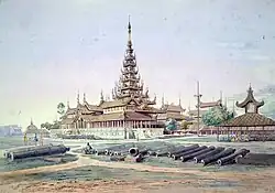 A watercolour of the king's palace in Amarapura, Burma, 1855