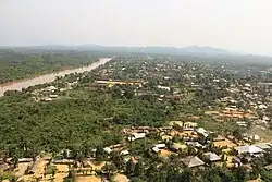 An air view of Shabunda, showing both the city and the river Ulindi