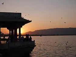Marble Pavilions and Balustrade on the Ana Sagar Bandh and the Ruins of the Marble Hamman behind the Ana Sagar Bandh