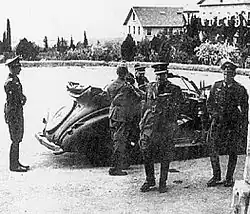 Image 1Georgios Tsolakoglou with Wehrmacht officers arrives at Macedonia Hall of Anatolia College in Thessaloniki, to sign the surrender (April 1941) (from History of Greece)