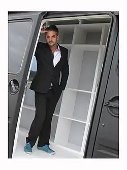 Andreas Heusser in the mobile exhibition space of the No Show Museum