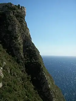 Northern side of Angelokastro. The precipitous nature of the terrain is apparent