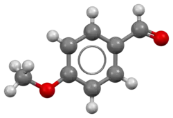 Ball-and-stick model of the anisaldehyde molecule