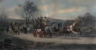 Image 25Behind time, anonymous engraving of a stagecoach in England. (from Intercity bus service)