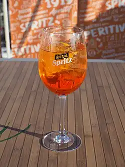 Image 35The spritz is an Italian wine-based cocktail, commonly served as an apéritif across Italy. It consists of Prosecco, digestive bitters, and soda water. The original spritz veneziano uses Select as bitters and was created in Venice in 1920. (from List of national drinks)