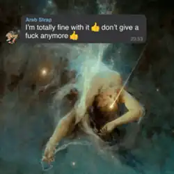 A person bent over backwards against a backdrop of space, with a superimposed chat bubble from Arab Strap sent at 23:53 that bears the title.