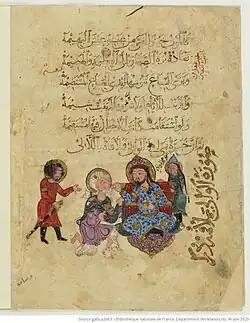 Maqama 06: Abu Zayd gratified by the Governor of Maraghah. Arabe 3929, 7v