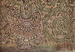 Interior: drum mosaic, vessel with floral motif