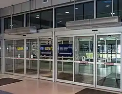 Architectural air curtains at an airport entrance