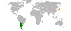 Map indicating locations of Argentina and Japan