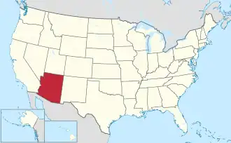 Map of the United States highlighting Arizona