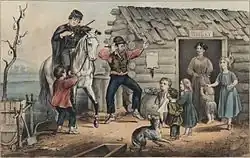 Image 36The Turning of the Tune: Traveller Playing the "Arkansas Traveller", lithograph by Currier and Ives, 1870 (from History of Arkansas)