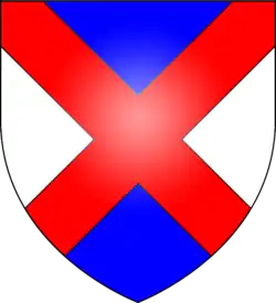 Per saltire azure and argent, a saltire gules (Gage of Hengrave)