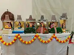 Arupadai Veedu (Six Temples of Murugan) portrayed in Golu, Melbourne, Australia. From Left:- Thiruparankundram, Tiruchendur, Pazhamudircholai, Palani, Tiruttani, Swamimalai.
