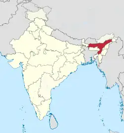 Map of India and location of North Assam in the country.