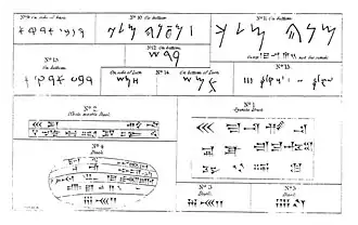 1856 sketch of the inscriptions from Lions 9-15 and Ducks 1-5