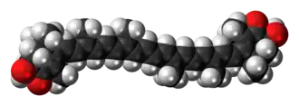 Space-filling model of the astaxanthin molecule