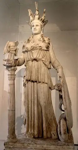 Varvakeion Athena, reduced copy of Phidias' Athena Partheno, originally in the Parthenon. National Archaeological Museum of Athens.
