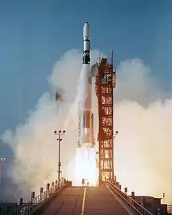 Launch of Lunar Orbiter 4 from an Atlas-Agena rocket on May 4, 1967