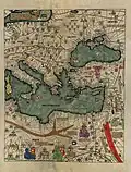 A modern reproduction of the Catalan Atlas depicting the eastern Mediterranean region.