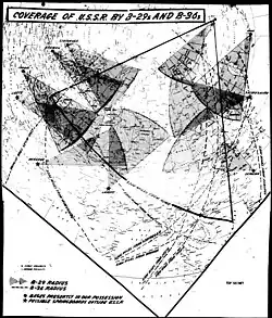 map shows coverage of much of the USSR from bases in Europe, the Middle East and Japan. However, on the bases in Germany, Italy and Okinawa are actually in US hands, and while the B-36 covers most of the USSR from Alaska, it not nuclear-capable.