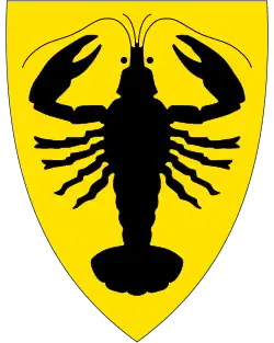 Coat of arms for the municipality of Aurskog-Høland (kommune), Norway, "Or, a lobster haurient sable"
