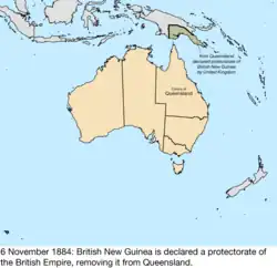 Map of British claims to Australia; for details, refer to adjacent text