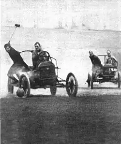 Auto poloists chase each other down the field in a 1913 photograph by Collier's Magazine