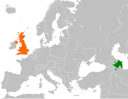 Map indicating locations of Azerbaijan and United Kingdom