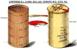 Cartridge 63½ lb (¼ charge), Cordite M.D. used on King Edward VII-class battleship