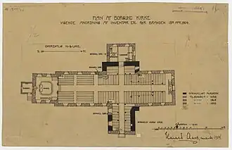 Floorplan of the church (dark walls are original with additions shown)