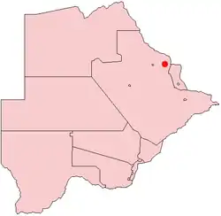 Location of Tutume in Botswana