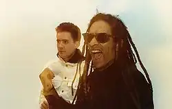 Donovan (left) with fellow Big Audio Dynamite member Don Letts (right) in 1987
