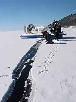 Ice cover survey on the lake