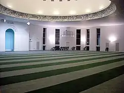 View of men's prayer hall and dome from inside the main mosque.